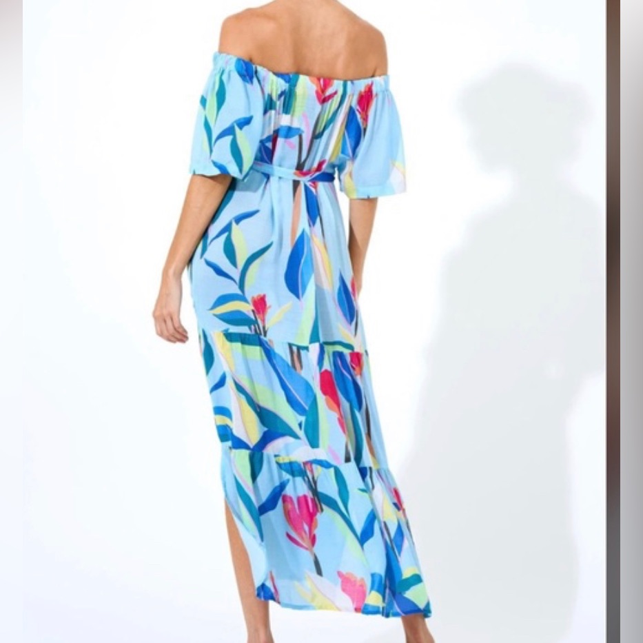 Oliphant On Off Shoulder Pocket Midi Botanica Blue, Xs